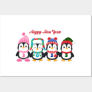 Happy new year penguins Posters and Art